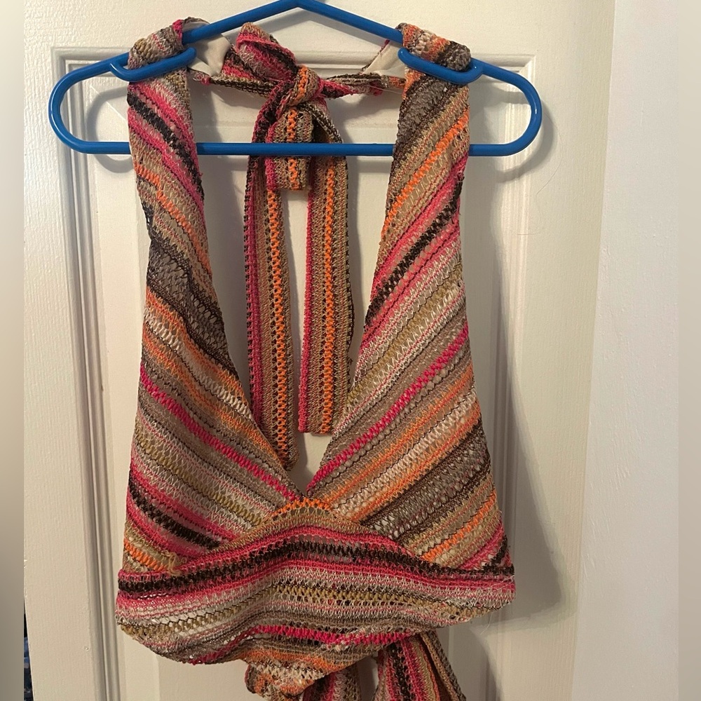 Kendall & Kylie Red and Brown Knit Halter Top